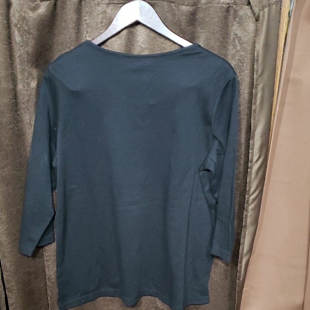 Quacker Factory Black Long Sleeve Top with Embellished Design NWT - Picture 4 of 4